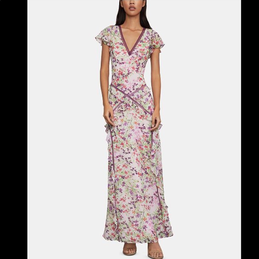 NWT BCBGMaxazria Floral Ruffle Gown